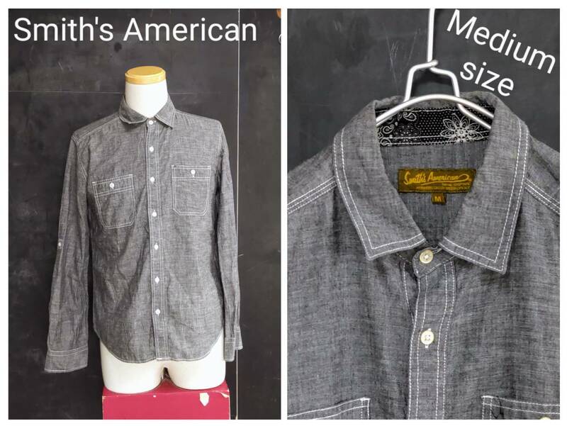 ★送料無料★ Smith's American シャツ スミスアメリカン シャンブレーシャツ 長袖 ２way メンズ シャツ Medium