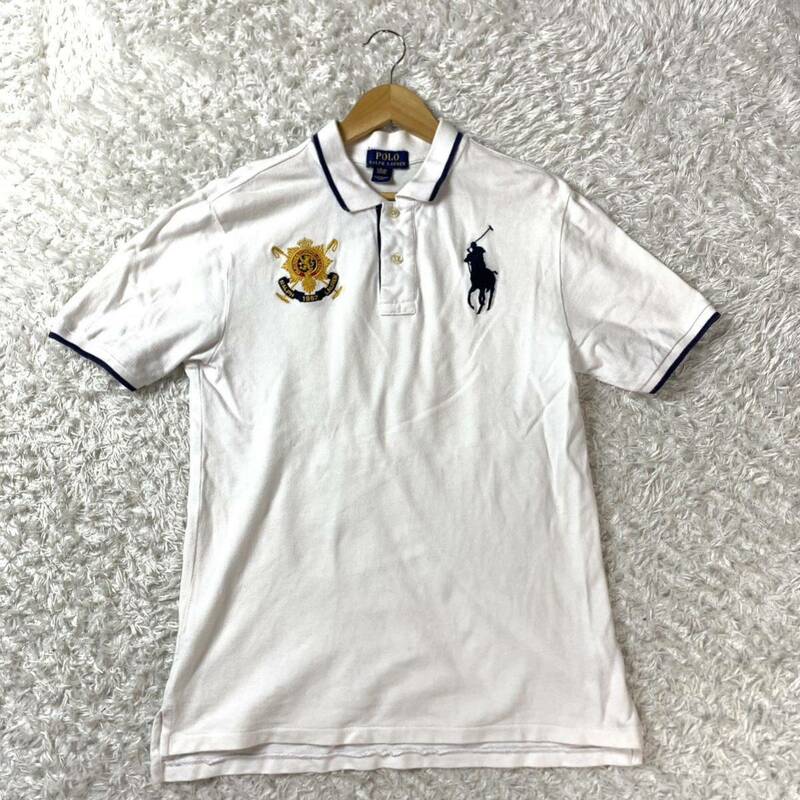 ポロラルフローレン 刺繍 ポロシャツ 半袖 ホワイト ビッグポニー L（14-16） YA3449