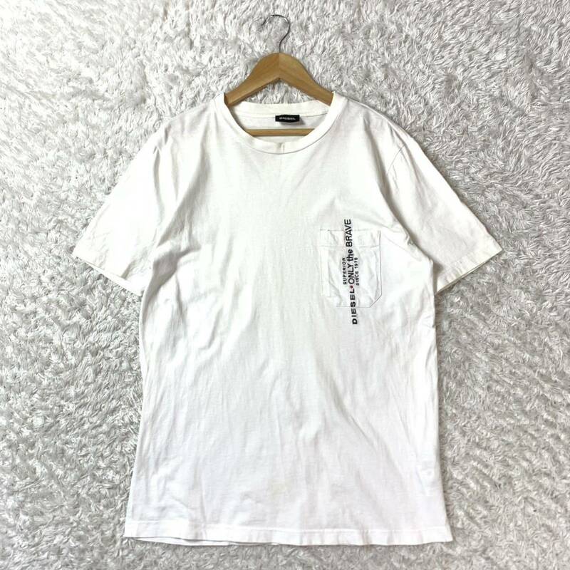 ディーゼル 半袖Tシャツ ホワイト 白 刺繍 ポケット付き XS YA3546