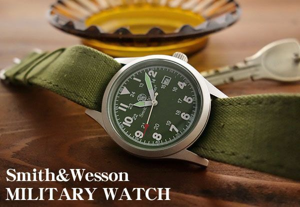 腕時計 メンズ Smith & Wesson社 ブランド ミリタリーウォッチ ベルト3本セット 新品/オリーブ