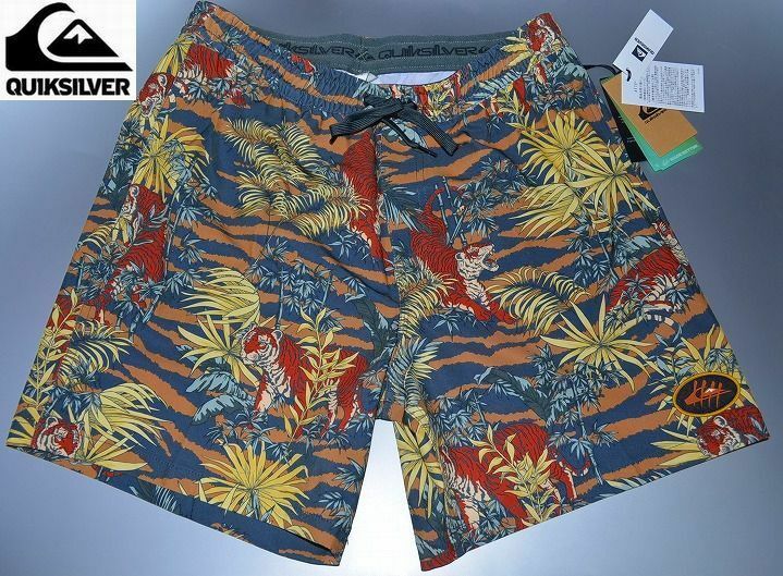 新品 XL クイックシルバー 正規品 ボードショーツ サーフパンツ 6050円 ドローコード ポケット 水着 QUIKSILVER タイガー 虎