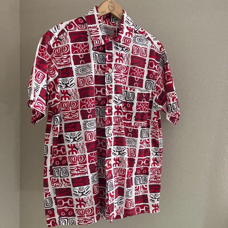 60's ビンテージ Bud Berma ループカラー 総柄　ショートスリーブシャツ 半袖シャツ M