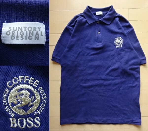 【サントリーBOSS】ワンポイント刺繍ロゴ 半袖 ポロシャツ ネイビー SIZE:FREE (ボスジャン)