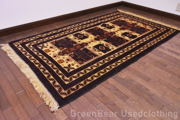 RAGU049◆洋間や和室にも◎トライバルラグ 196cm×114cm ウール絨毯 アンティーク家具 ヴィンテージ ギャッベ キリム