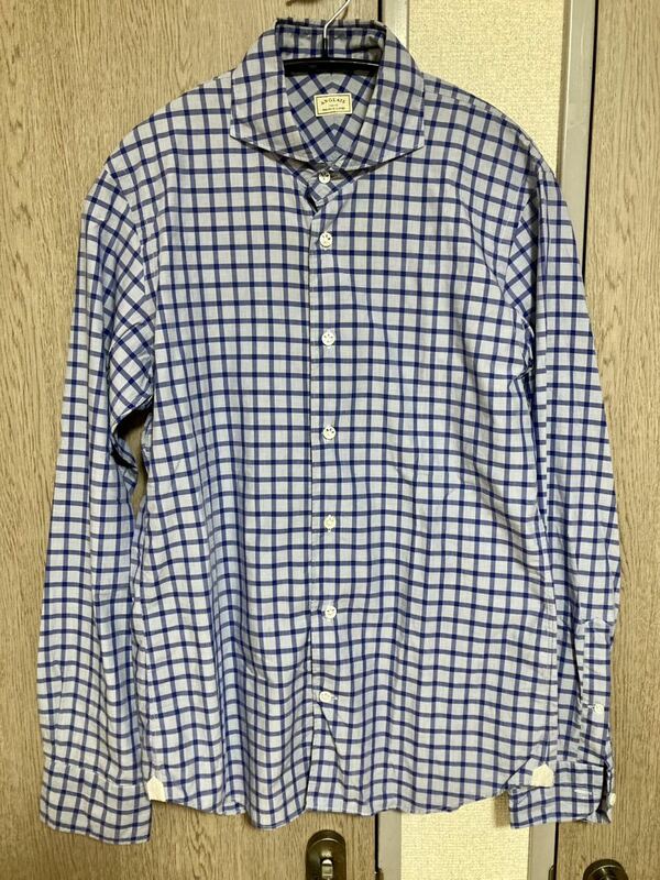 【ANGLAIS】日本製 チェックシャツ Mサイズ 綿100% made in japan アングレー ビジネス フォーマル 長袖シャツ