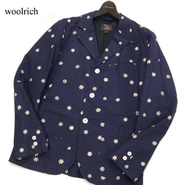 USA製★ WOOLRICH WOOLEN MILLS ウールリッチ ウーレンミルズ 通年 結晶柄★ アンコン ジャケット ブレザー Sz.S　メンズ 紺　G3T00247_1#O