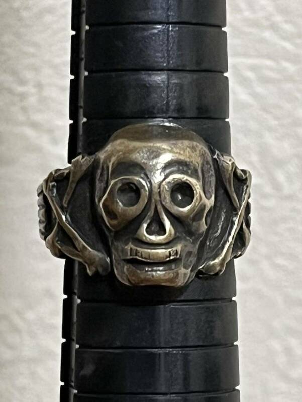 美品 当時物 40〜50s スカル リング 指輪 真鍮 ドクロ 髑髏 ガイコツ クロスボーン 30s 40s 50s 50年代 ヴィンテージ ロカビリー WARP&WOOF