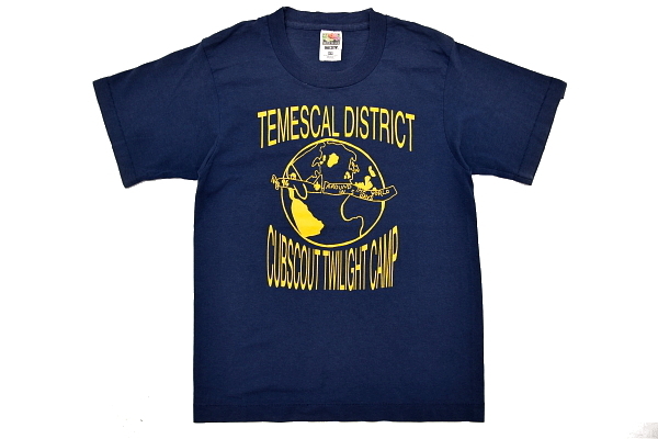 S4975★送料無料★TEMESCAL DISTRICT CUBSCOUT TWILIGHT CAMP★USA アメリカ製 AROUND THE WORLD IN 5 DAYS ネイビー紺 半袖Tシャツ 14-16