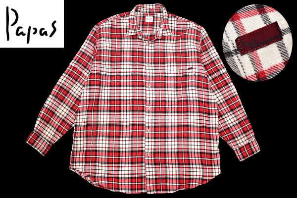 Y-5786★Papas MANIERE DE HEMING パパス (株)ビービーケーケー D0468FBW49★正規品 レッド赤色 チェック 長袖 ネル シャツ ＬＬ