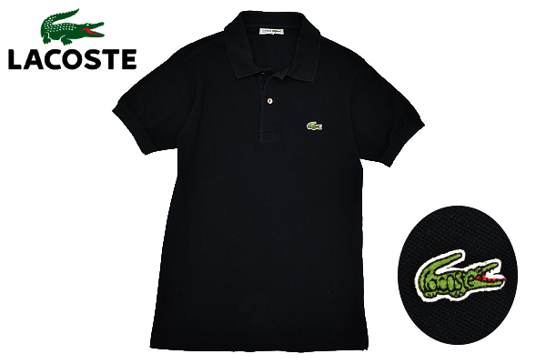 Y-5803★送料無料★CHEMISE LACOSTE シュミーズ ラコステ★80s 90s 日本製 ヴィンテージ ブラック黒色 ワニ刺繍 鹿の子 半袖 ポロシャツ 2