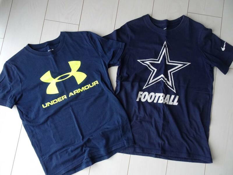 ★NIKE ナイキ UNDER ARMOUR アンダーアーマー★半袖Ｔシャツ 140サイズ程度 ネイビー 2枚まとめてセットで♪