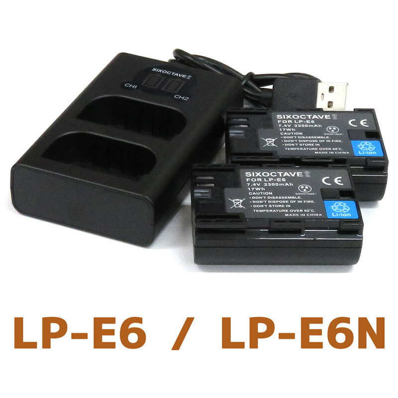 LP-E6N　キャノン　互換バッテリー　２個と　デュアル互換USB充電器の　3点セット　EOS 5DS R / EOS 60D / EOS 60Da / EOS 6D