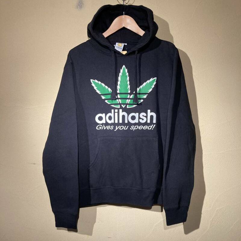 00's ヴィンテージ 古着 adihash アディハッシュ アディダス パロディ マリファナ ガンジャ スウェットパーカ