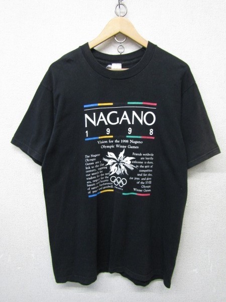 V1844：訳アリ 長野オリンピック 公式ライセンスTシャツ 半袖カットソー 半袖Tシャツ 黒 フリー トップス NAGANO Olympic 五輪:35