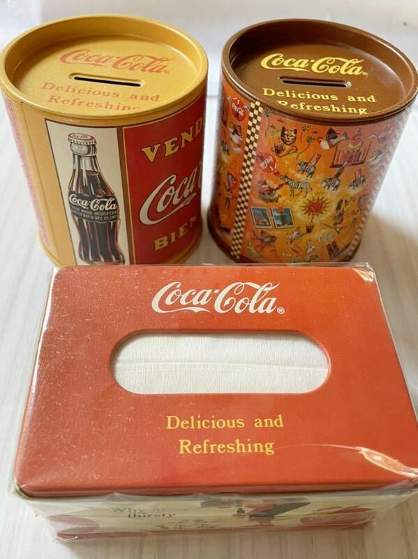 コカコーラ、ミニテッシュ缶&貯金缶2個　Coca-Cola
