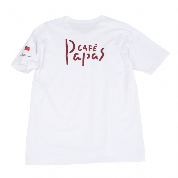 パパスPapas パパスカフェプリントTシャツ 白46S 【メンズ】