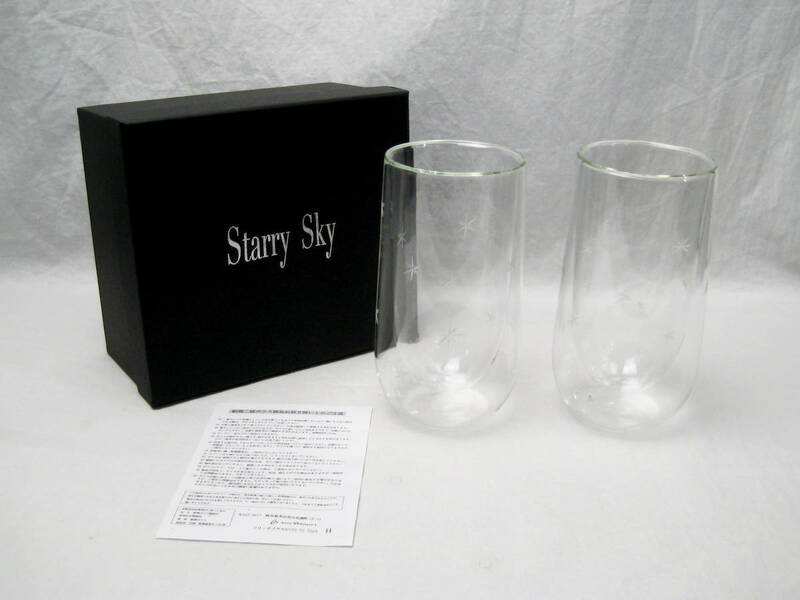 Starry Sky デュエットアレンジ カップ ダブルウォール ペア グラス 390ml 2客組 クリア 星 切子細工 耐熱二層ガラス ギフト
