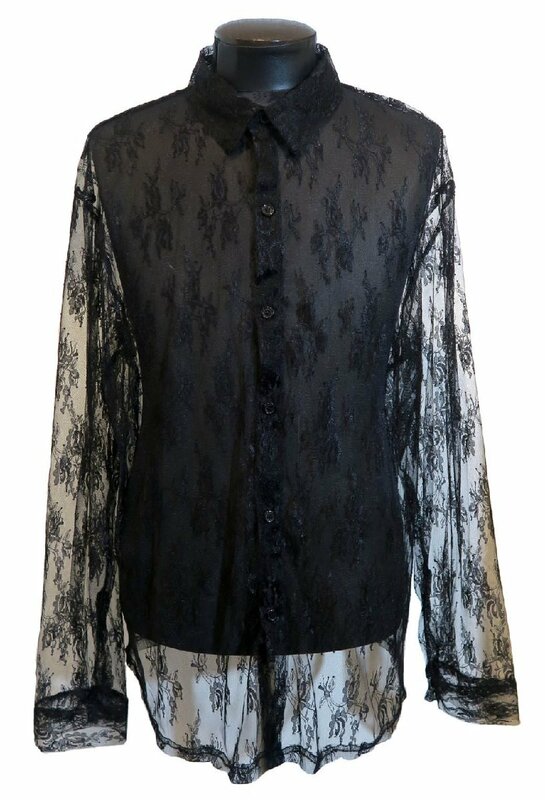 新品 4XLサイズ シースルーシャツ 花柄刺繍 1756 黒 ブラック BLACK セクシー メッシュシャツ 柄シャツ ドレスシャツ ヴィジュアル系 仮装