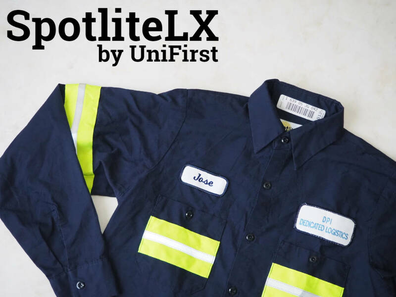 ☆送料無料☆ SpotliteLX by UniFirst USA直輸入 古着 長袖 リフレクター付き ワークシャツ 星条旗付き メンズ S ネイビー トップス 中古