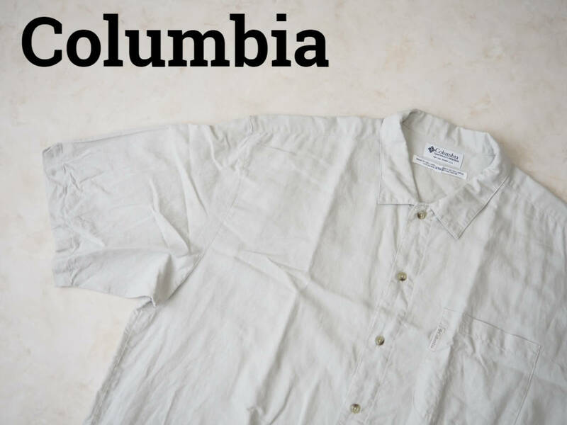 ☆送料無料☆ Columbia コロンビア USA直輸入 古着 00's 半袖 胸ポケット付き ボックス シャツ メンズ XXL サンドベージュ トップス 中古