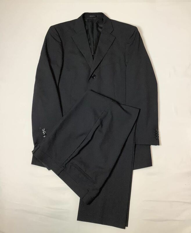 THE BASICS ザベーシックス // (春夏) 背抜き ストライプ柄 シングル スーツ (黒)サイズ 98A6 (L・W82)
