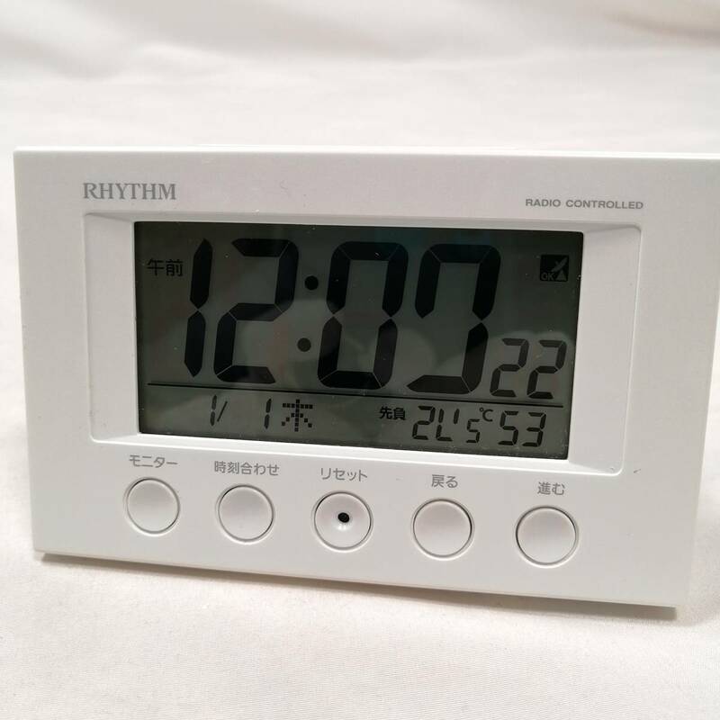 リズム(RHYTHM) 目覚まし時計 電波時計 温度計 湿度計付き フィットウェーブスマート 白 77×120×54mm 8RZ166SR03 ジャンク a08794