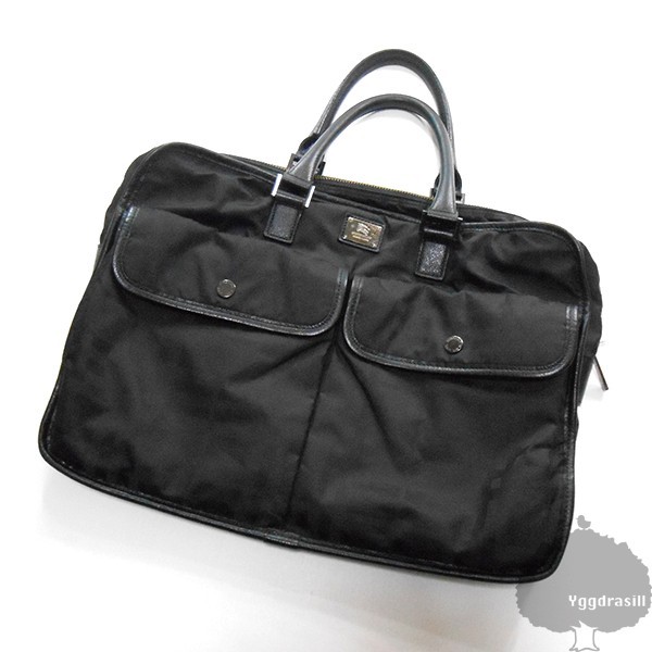 YGG★バーバリーブラックレーベル 書類バッグ ブリーフケース ビジネスバッグ 黒 ナイロン レザー チェック Burberry black label 鞄