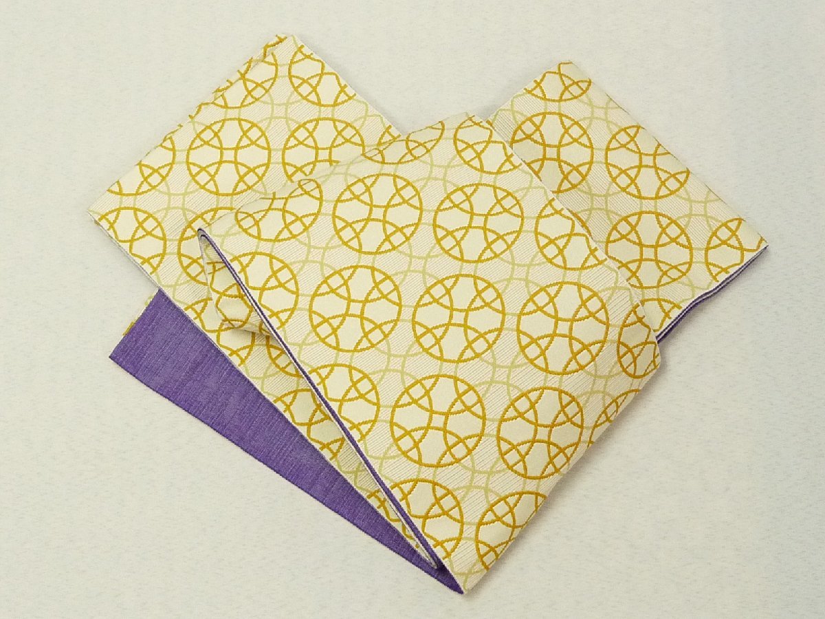 まゆの四季/新品/日本製/小紋紬浴衣用/細帯/小袋帯/半幅帯/和の詩-七宝つなぎ-黄