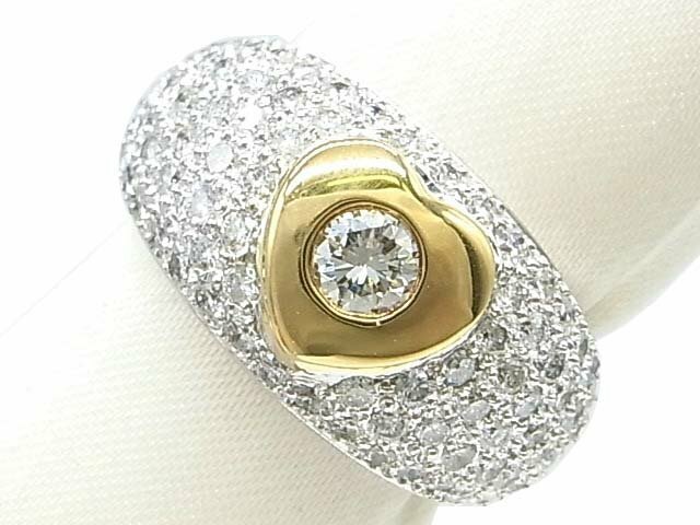 g17712　K18YG/WG　D0.31/1.40ct　リング　USED　美品　13.8g　#13.5