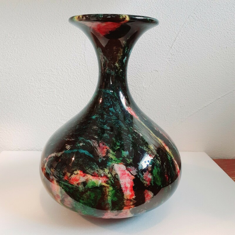 七彩石 花瓶 花入 飾り壺 約26cm×18cm