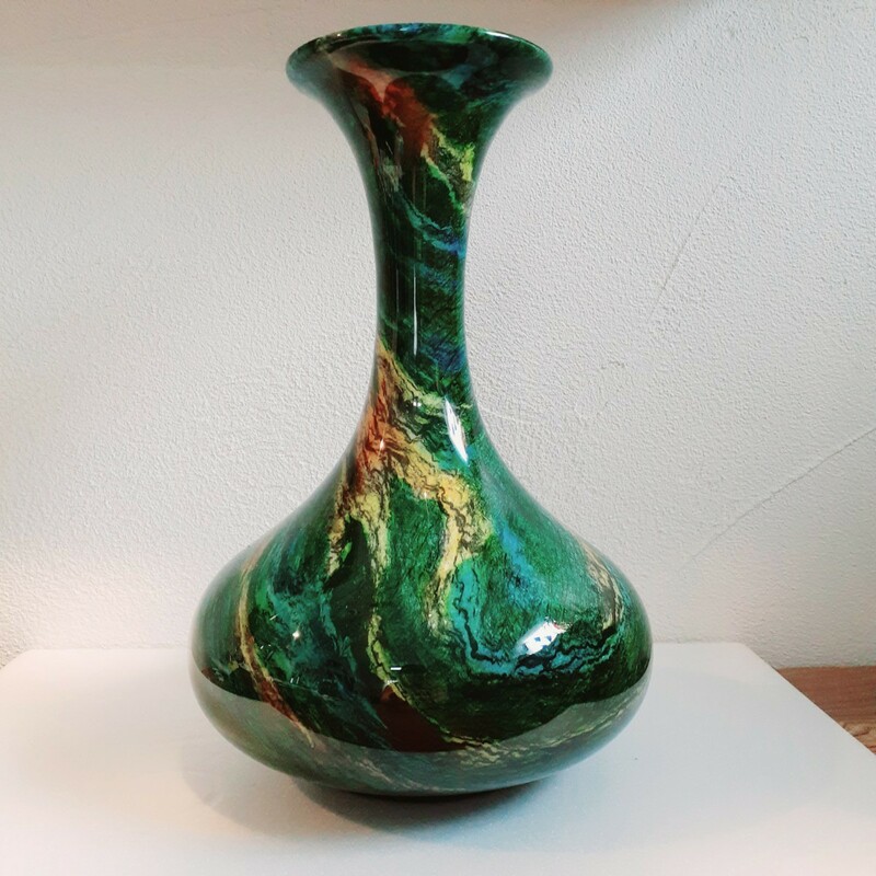 七彩石 花瓶 花入 飾り壺 約30.5cm×20cm