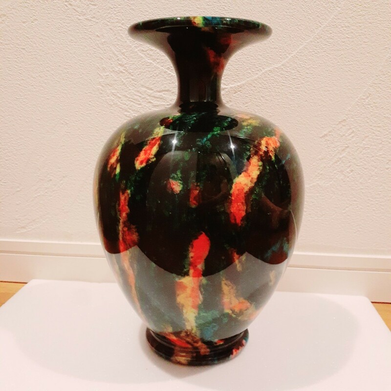 七彩石 花瓶 花入 飾り壺 約30.5cm×17cm