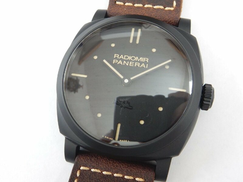 148万【美品】パネライ PANERAI ラジオミール 1940 チェラミカ 3デイズ PAM00577 裏スケ ブラック文字盤 腕時計 メンズ 手巻き 革ベルト