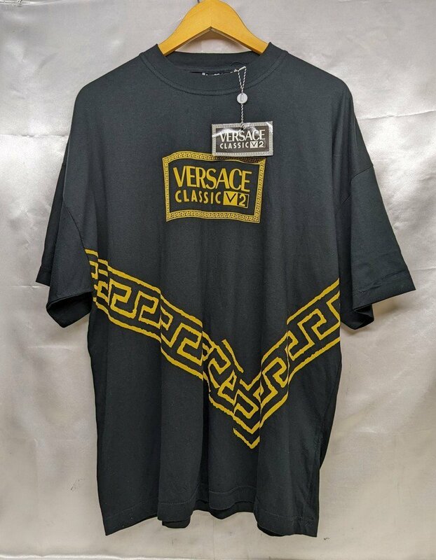 versace classic v2 ヴェルサーチクラシック チェーンプリント ロゴプリントオーバーサイズTシャツ サイズ：L カラー：ブラック