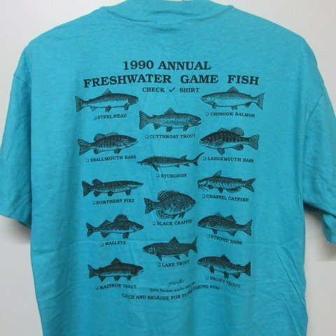 90年代　アメリカ製　 Tシャツ XL 青　魚　未使用　ヘインズ　ビフィーＴ　オールド　ビンテージ　アメカジ古着　sy3472