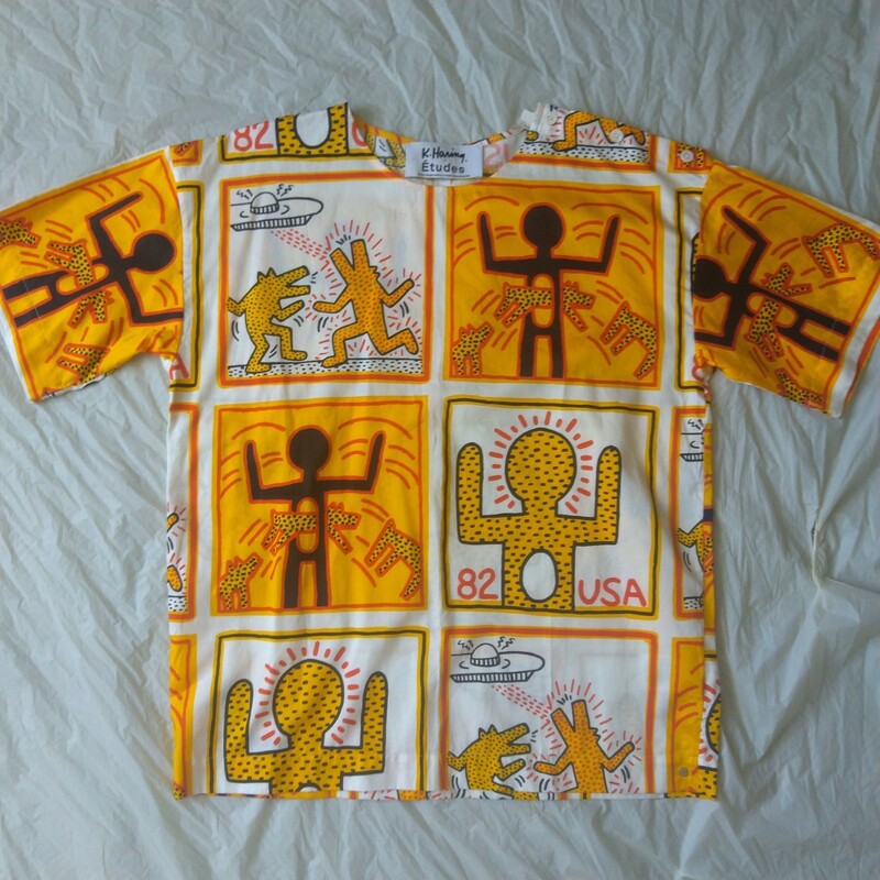 Etudes × Keith Haring フルグラフィック プルオーバーシャツ 46 アートT ルーマニア製 ストリート オレンジ オーバーサイズ