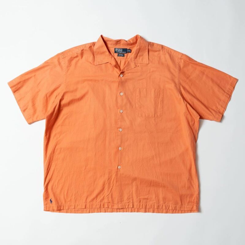 90s ポロ ラルフローレン オープンカラー 開襟 シャツ caldwell clayton コットン POLO RALPH LAUREN RRL オレンジ 無地 BIG POLO