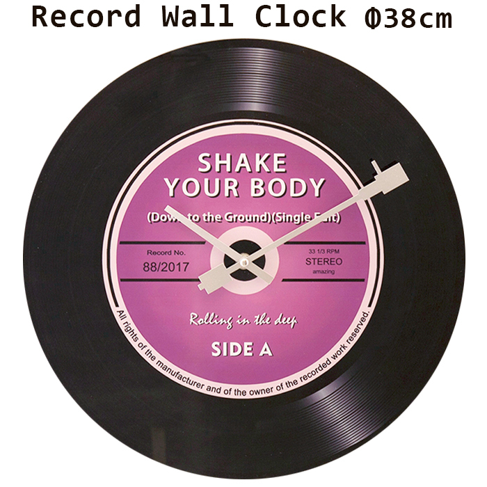 レコード ウォールクロック (パープル) 紫 壁掛け時計 アナログ盤 LPレコード 音楽 プレゼント 西海岸風 インテリア アメリカン雑貨