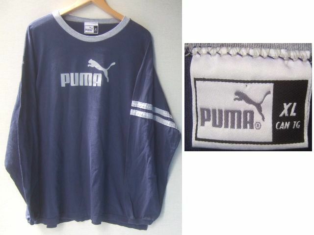 PUMA 90's ロンＴ カットソー USED プーマ 古着 XL USA製 アメリカ 長袖 紺 ネイビー