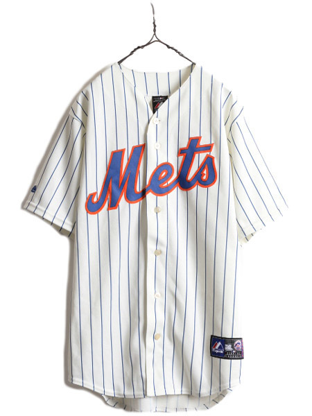 ■ MLB オフィシャル Majestic ニューヨーク メッツ ベースボール シャツ メンズ L 程/ ゲームシャツ ユニホーム メジャーリーグ 大リーグ