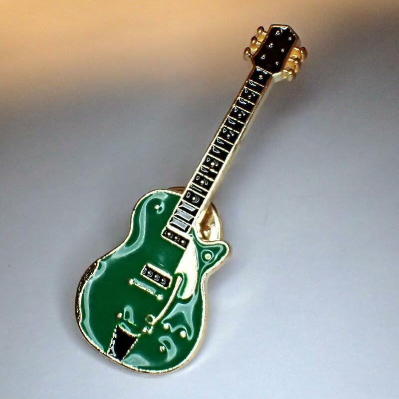 エレキギター　エナメル　ピンバッジ　ピンズ　バッジ　ブローチ　緑色　グリーン　ラペルピン　ラベルピン