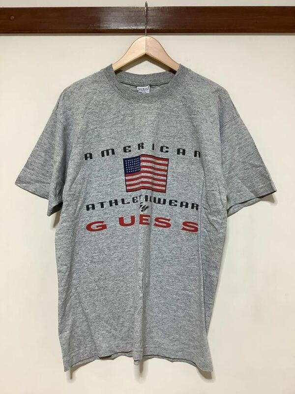 に1149 USA製 GUESS ゲス プリントTシャツ 半袖Tシャツ S グレー 星条旗