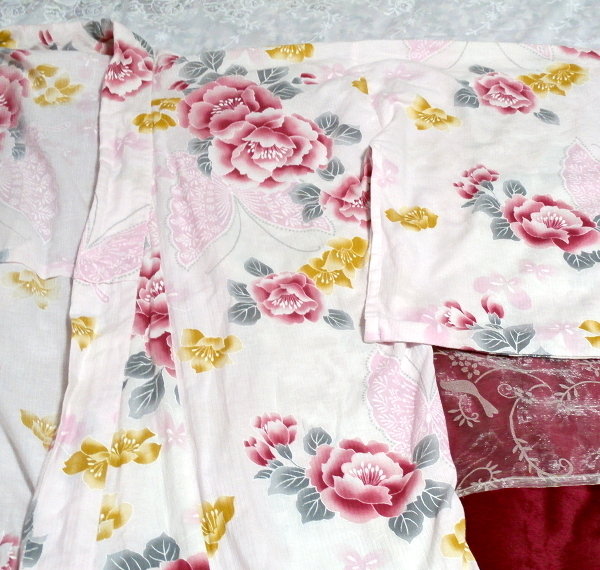 桃色花柄浴衣ゆかた/和服/着物 Peach color flower pattern yukata/Japanese clothes/kimono