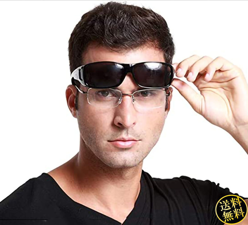 【メガネの上から使える】 オーバーサングラス 男女兼用 偏光レンズ UVカット 花粉 TR90 オールシーズン ドライブ ゴルフ ブラックL