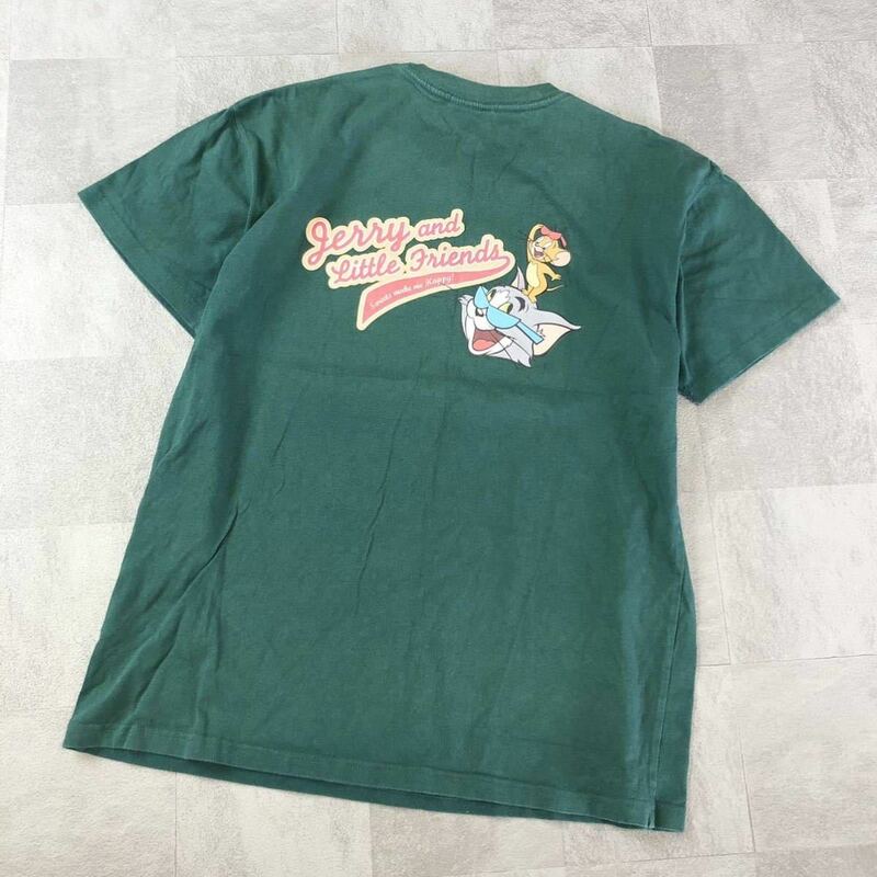 古着　TOM&JERRY トム＆ジェリー　プリントTシャツ 半袖Tシャツ コットンTシャツ　カジュアル　グリーン　サイズM