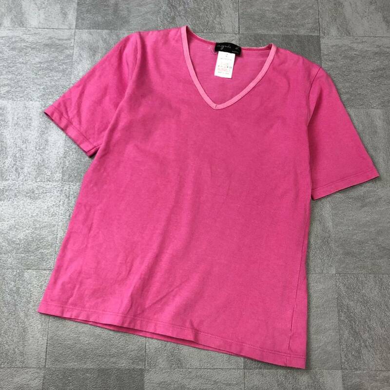 日本製　agnes b . アニエス・ベー　VネックTシャツ 半袖Tシャツ コットンTシャツ　ピンク　サイズ2 古着