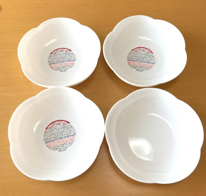 【F-9】　ヤマザキ春のパンまつり　★ 2020　白いフラワーボウル4枚セット　白い皿　サラダボウル　箱なし　未使用