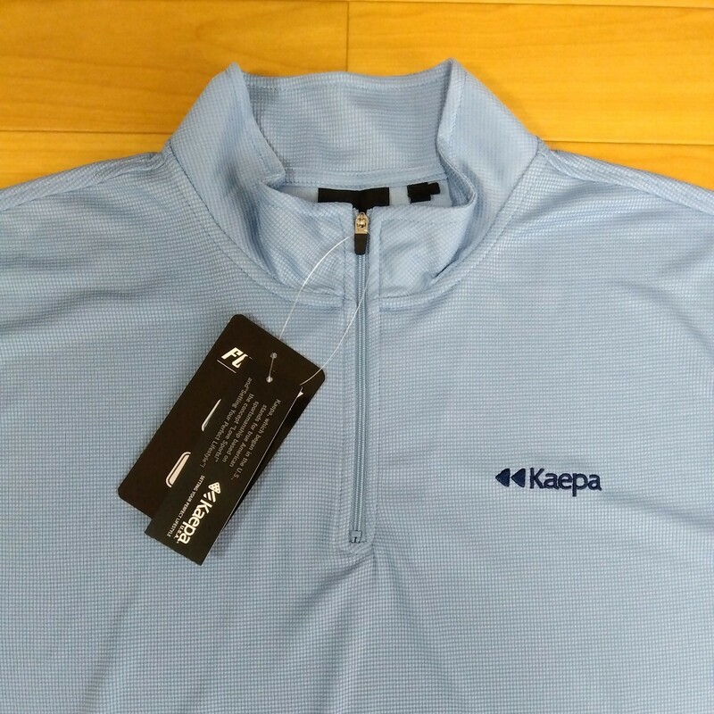L ①Kaepa ケイパ 新品 半袖ポロシャツ 襟付きトップス ハーフジップ 青 メンズ紳士 アウトドア スポーツ ゴルフウェア ドライ UV対策 golf