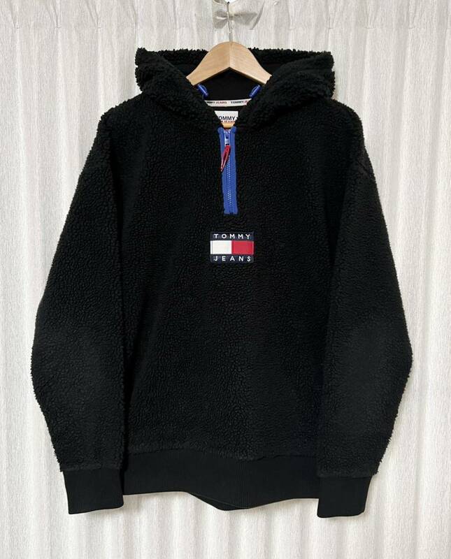 [TOMMY JEANS] PULLOVER SHRPA アノラック シェルパ ジャケット ボアフリースパーカー L ブラック トミー ヒルフィガー