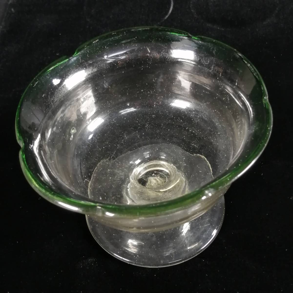 和ガラス 緑縁 氷コップ ガラス カップ 色硝子 かき氷 器 大正 和物 花形 花型 吹きガラス コレクション